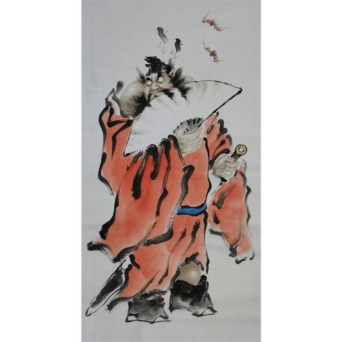 纯手绘国画钟馗天师钟馗宣纸四尺138*69cm玄关客厅装饰画