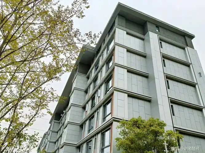 涂耐可硅基金属墙面漆搭配木纹铝格栅,让建筑外立面流露自然气息.