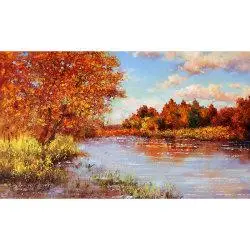 金义哲《枫叶》一级画家风景油画横幅