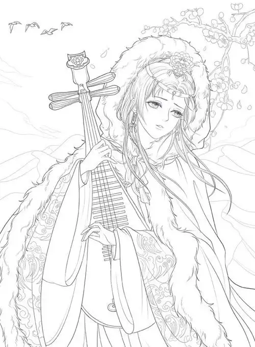 正版汉裳卿锦绣赋唯美古风涂色线描集飞乐鸟汉服主题涂色书美女人物