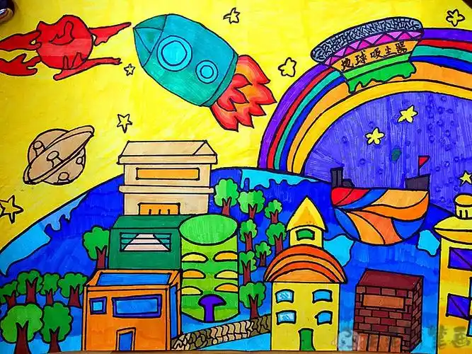 未来世界科幻儿童画图片 - 毛毛简笔画