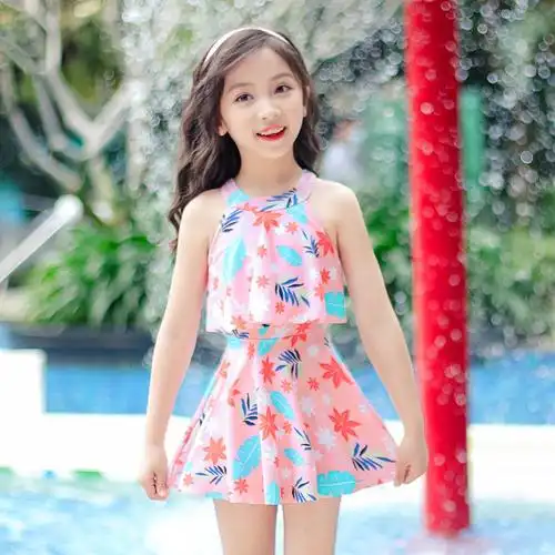 儿童泳衣闪电客女夏中大童新款连体女孩小公主游泳衣宝宝防晒泳装