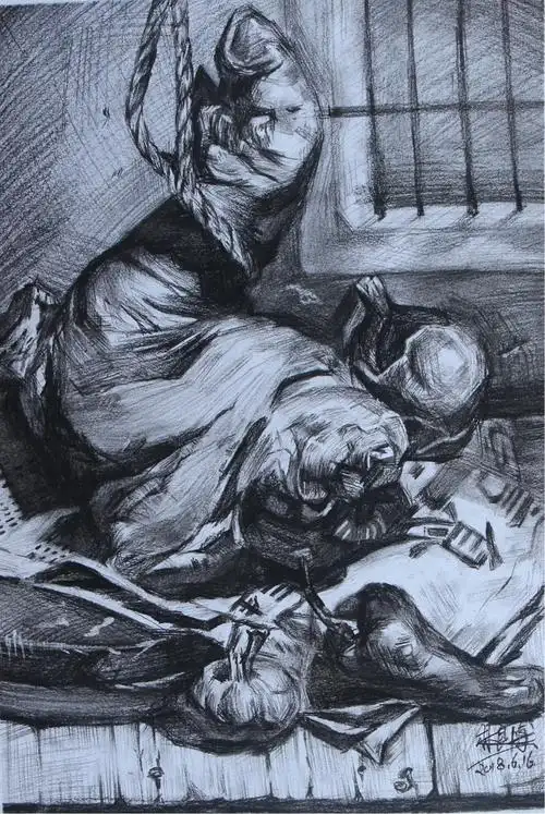 良博画的猪脚食材素描作业