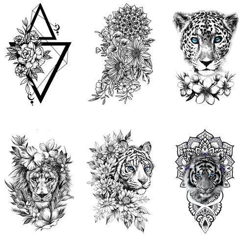 大腿梵花老虎素花女生写着摄影聚会性感防水半臂纹艾美仿真纹身贴