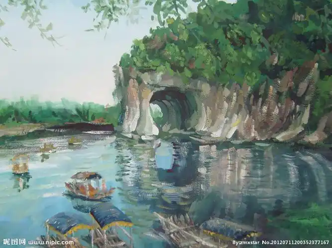 象鼻山风景色彩画图片