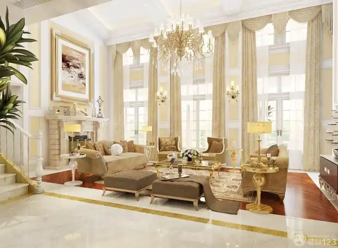 欧式别墅室内客厅组合沙发装修图片