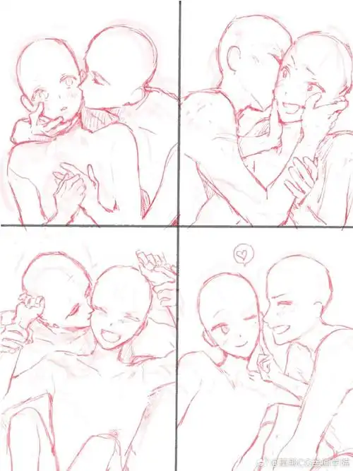 绘画超话#绘画参考##绘画素材#氛围感十足双人cp模板