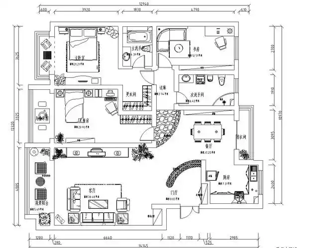 时尚简约施工图室内设计(附效果图)