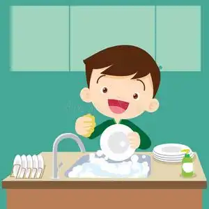 洗的男孩可爱的男孩洗碗照片