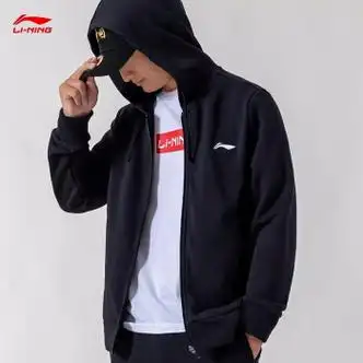 李宁lining卫衣男开衫卫衣外套春季新款上衣男装跑步运动休闲服标准黑