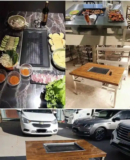 烤羊腿不锈钢户外烧烤桌子 80*80*75烤区42*22烤网木炭款【图片 价格