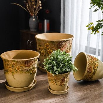 陶瓷花盆蝴蝶兰蕙兰手绘浮雕欧式复古室外室内创意美式绿植花卉绣球