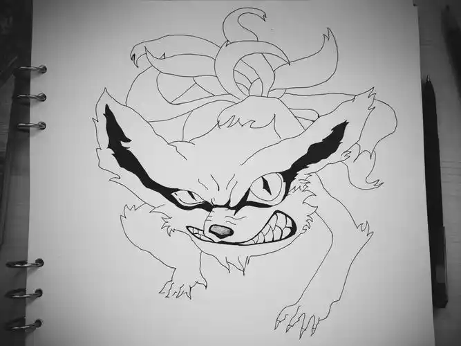 火影忍者一到九尾简笔画带颜色