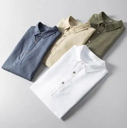 男半袖亚麻衬衫夏季翻领短袖t恤有带领麻布装领棉麻料白t上衣服sqx802