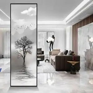 轻奢安全钢化磨砂艺术玻璃屏风卫生间隔断客厅入户玄关遮挡小户型