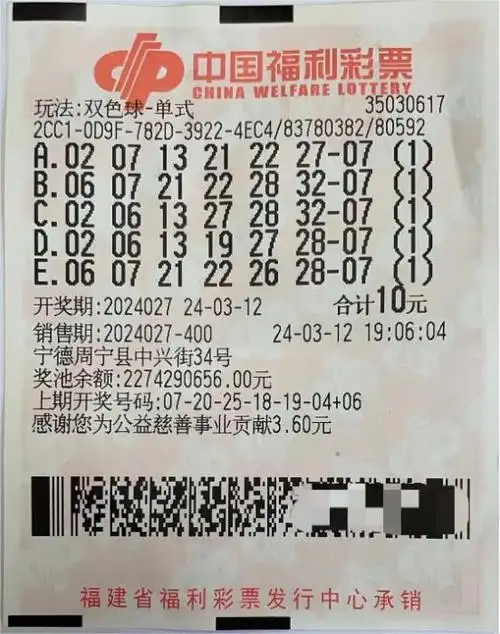 中奖彩票3月12日晚双色球第2024027期开奖,位于宁德市周宁县中兴街34