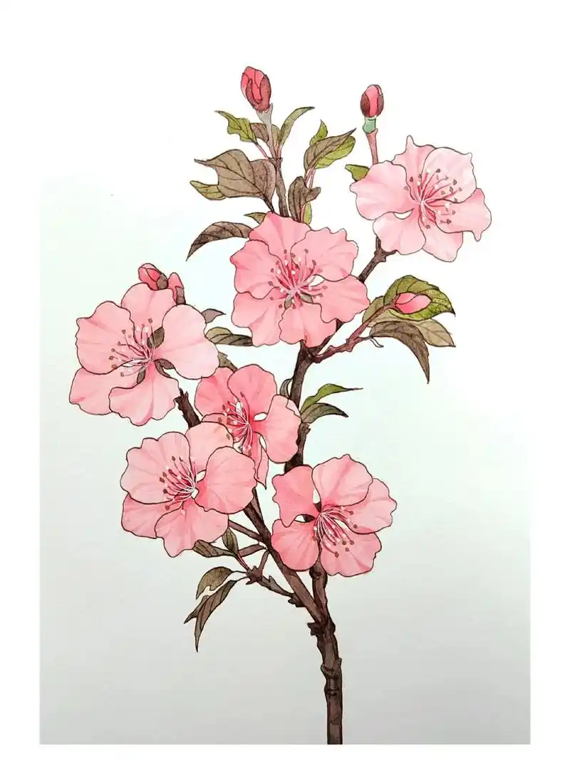 桃花|附线稿.#热门 #水彩 #手绘 #水彩花卉 #画画 - 抖音