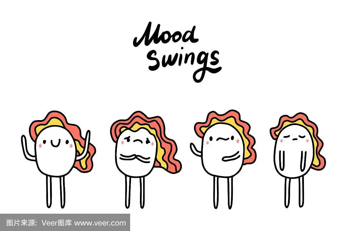 情绪波动手绘矢量插图在卡通漫画风格的女人快乐悲伤焦虑失落
