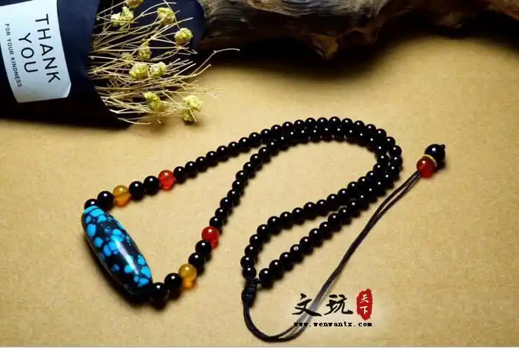 原矿无优化高瓷乌兰花儿天珠项链-松石玛瑙 - 文玩天下