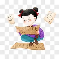 手绘古代书童看书元素