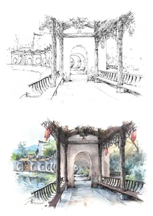 手绘陶渊明故居/守拙园同心圆长廊