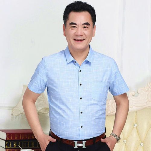 栩心适合40岁50岁60岁中老年男人穿的爸爸短袖衬衫中年男士夏季男男装