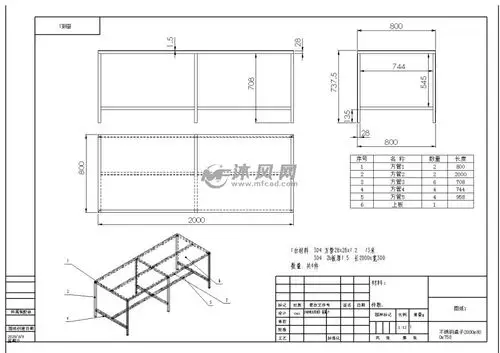 车间不锈钢桌子套件 - 桌图纸 - 沐风网