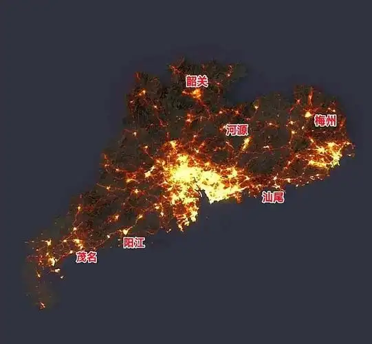 从卫星照片看河源,韶关,阳江,茂名等四线城市繁华程度排名