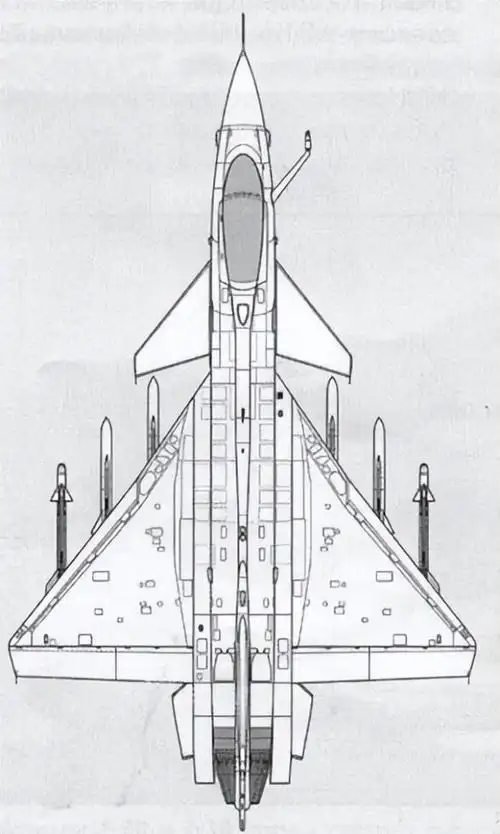 歼-10战斗机采用中距耦合鸭翼,三角翼,以及机腹进气道布局,飞机外形看