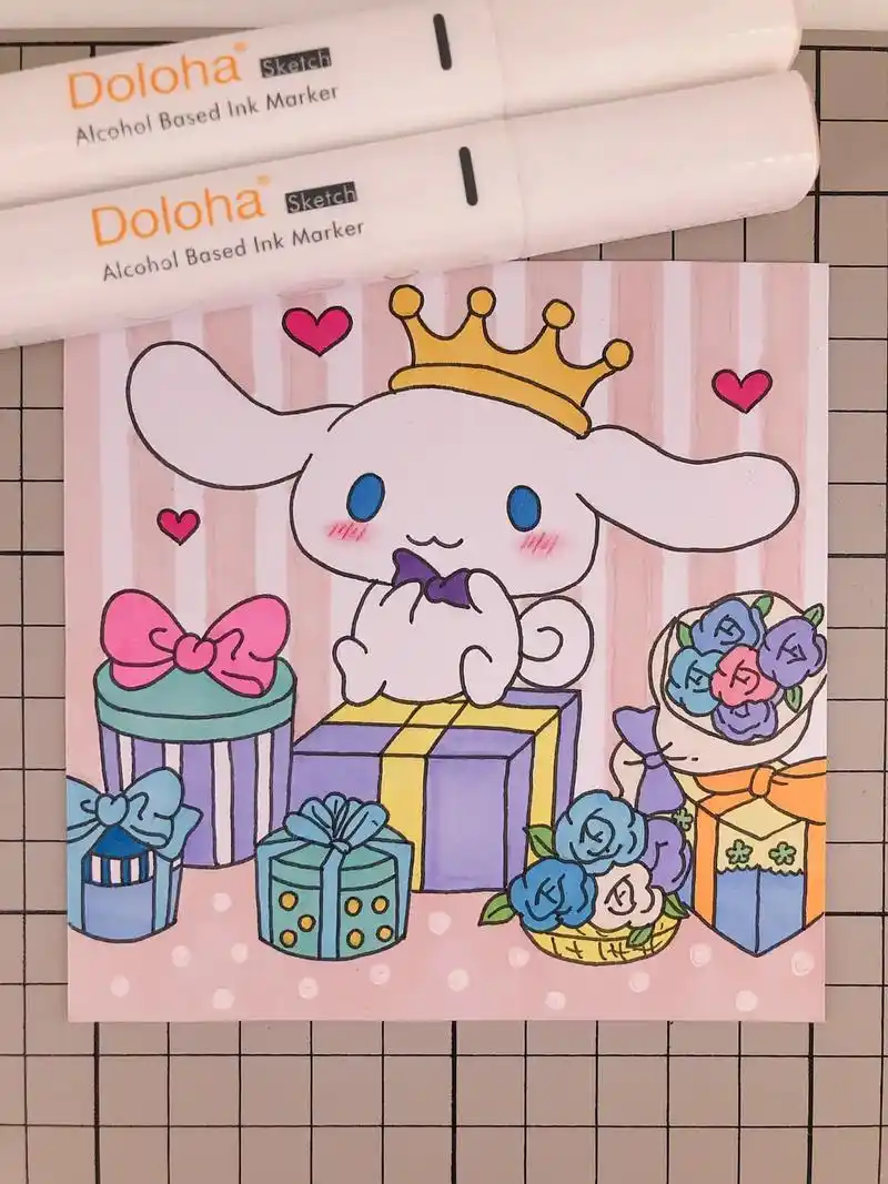 第246幅|玉桂狗生日主题卡通画简笔画.马克笔:多乐绘128 - 抖音