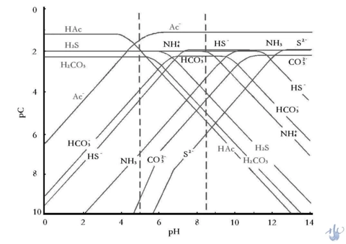 不同ph下二氧化碳,碳酸根,碳酸氢根分布图