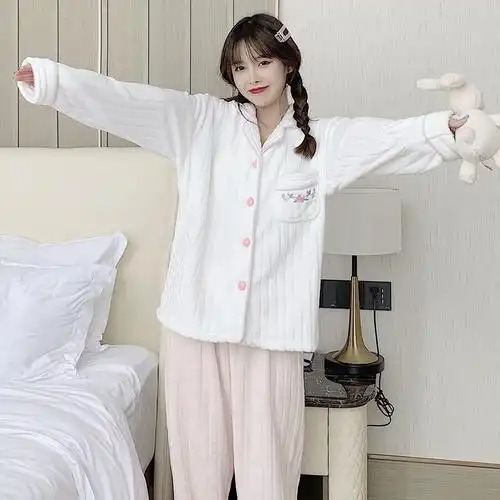好品质女士新款春季睡衣加厚珊瑚绒睡衣女秋冬季可爱甜美学生长袖开衫