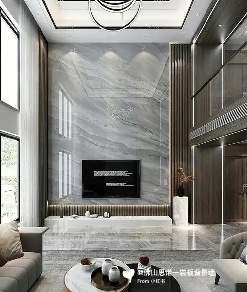 2022新款别墅岩板电视背景墙高级感极简