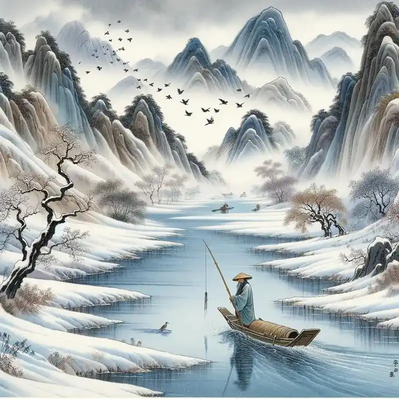 江雪.柳宗元 千山鸟飞绝,万径人踪灭,孤舟蓑笠翁,独钓寒江雪 - 抖音