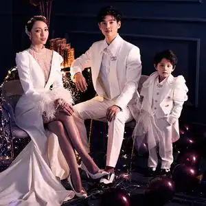 新款影楼亲子主题服装一家三口全家福英伦风大牌小王子生日礼服