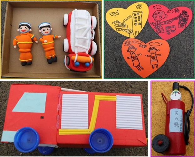 孩子们制作的消防主题手工作品栩栩如生