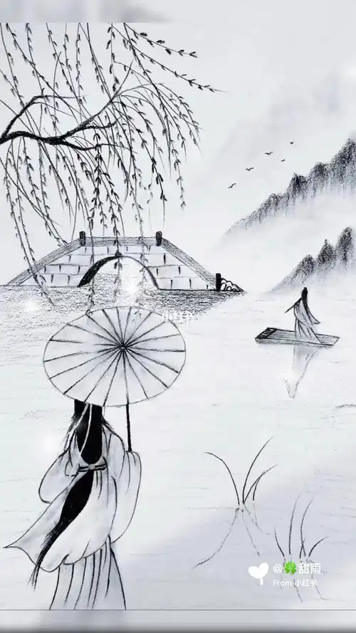 炭笔手绘古风插画六