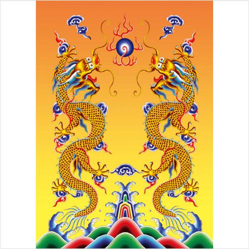 双龙戏珠海报金龙画客厅玄关装饰画招财祈福吉祥画壁画双龙图壁画