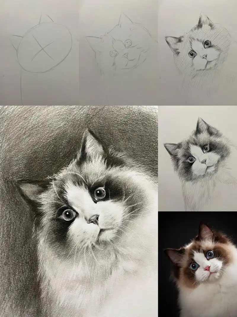 素描猫咪,这里有一只歪头歪脑的小猫咪呀!#素描 #零基础学画 - 抖音