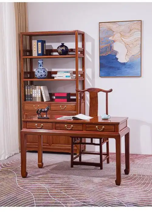 艺铭天下红木家具缅甸花梨(学名:大果紫檀)书桌书房实木中式明式写字