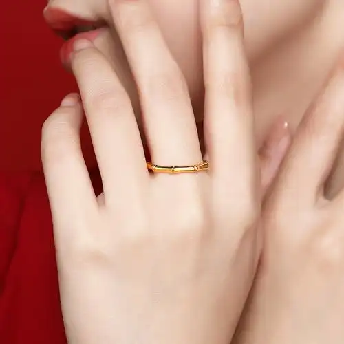 潮宏基chjjewellery竹节足金黄金戒指女款定价srg3000500814号