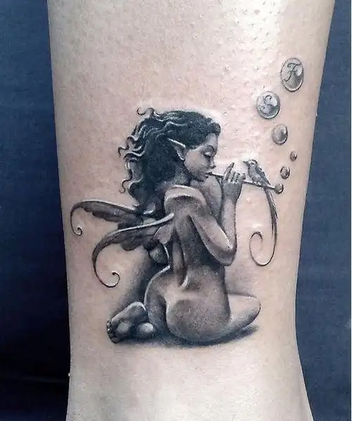 腿部唯美精灵纹身2