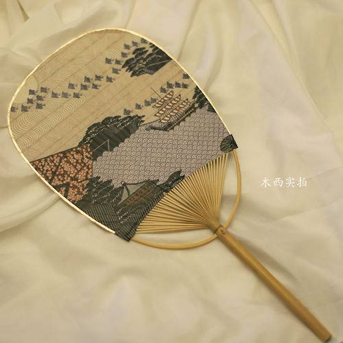 竹帘团扇双面木西日式扇子日本和风古典中国风团扇汉服宫扇双面纸扇