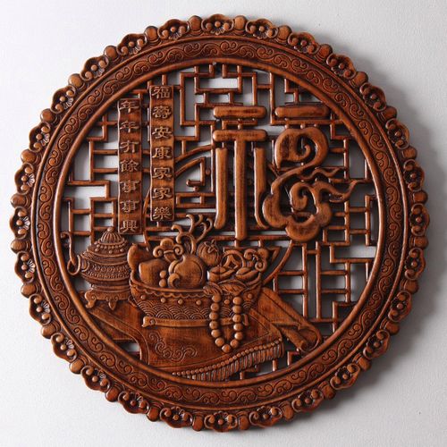 木雕东阳木雕挂件福字香樟木透雕实木摆件客厅背景玄关壁挂58cm78cm