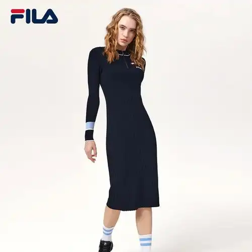 fila斐乐官方女子连衣裙2021冬季新款优雅时尚打底针织连衣裙