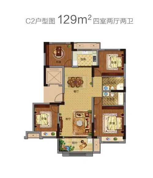 合肥庐江美的城129㎡户型 ,4室2厅,129平米户型图-庐江美的城户型