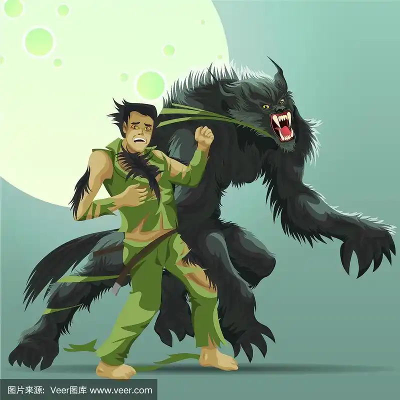 愤怒的狼人怪物在满月下变身