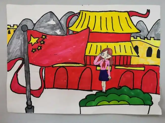 祖国我们爱您!8张天安门主题国庆节儿童画作品-图3