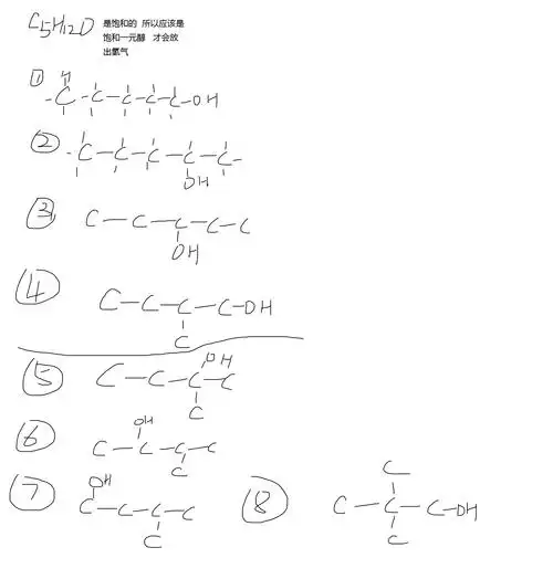 化学:分子式为c5h12o且可与金属钠反应放出氢气的有机化合物有几种?