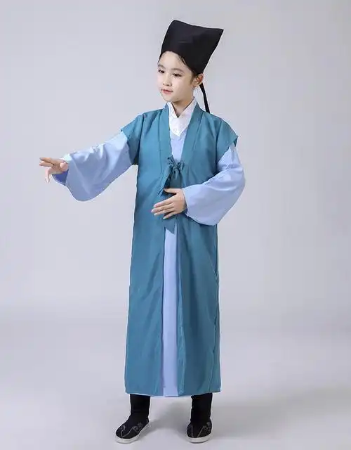 儿童古装汉服书童书生才子唐装幼儿男女童教书先生国学班演出服装